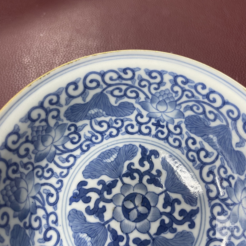 清道光 内青花花卉外胭脂红釉碗 - 图12